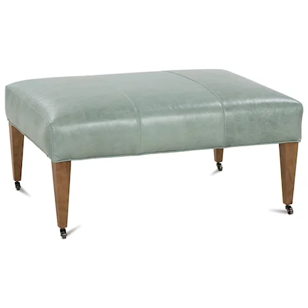 Traditional Style Accent Ottoman with Tapered Wood Legs and Casters